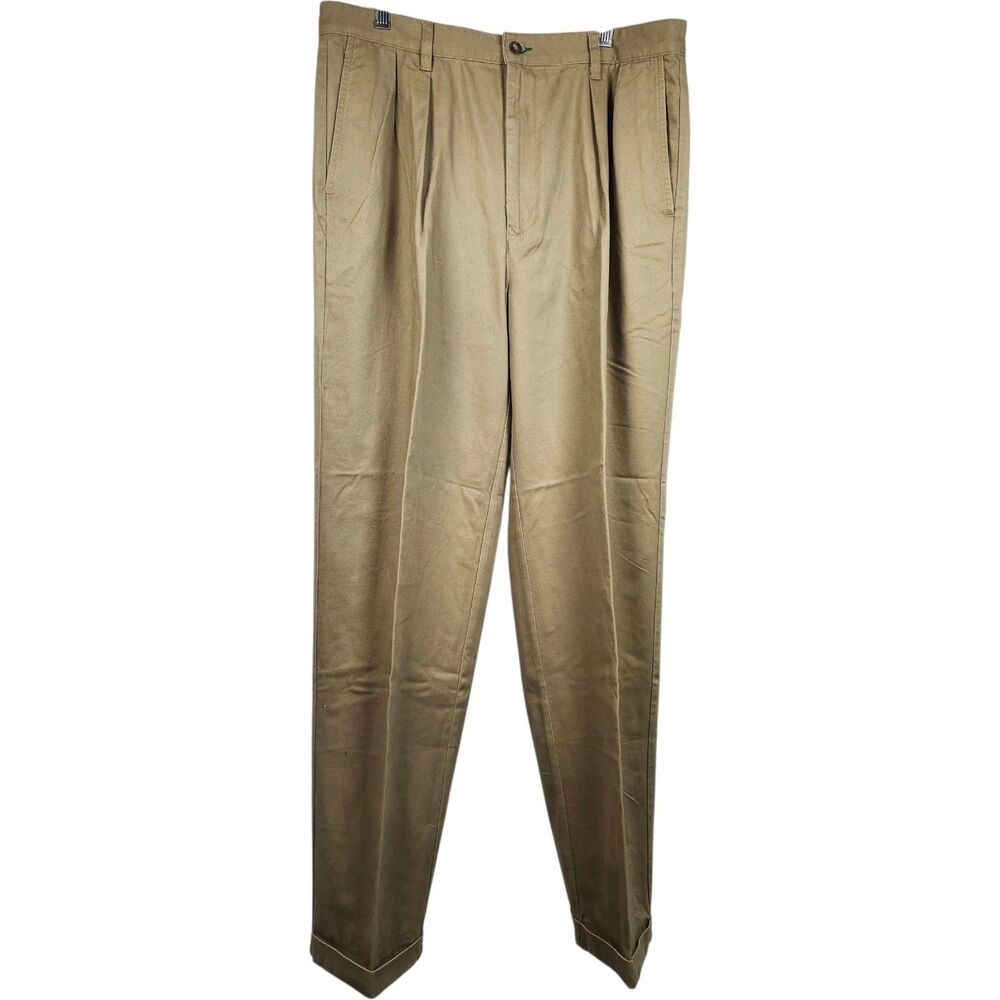 Vintage Tommy Hilfiger Khaki Pleated Chino‎ Cuffed Pants Mens 36x34 Y2K